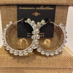 NWT Museum Collection Earrings- silver tone hoops w/ shiny silver ball beads